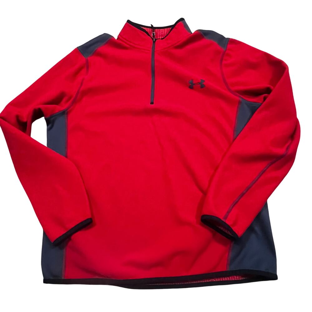 Under Armour ColdGear Quarter Zip Jacket L Red Black Athletic Fleece Loose Fit